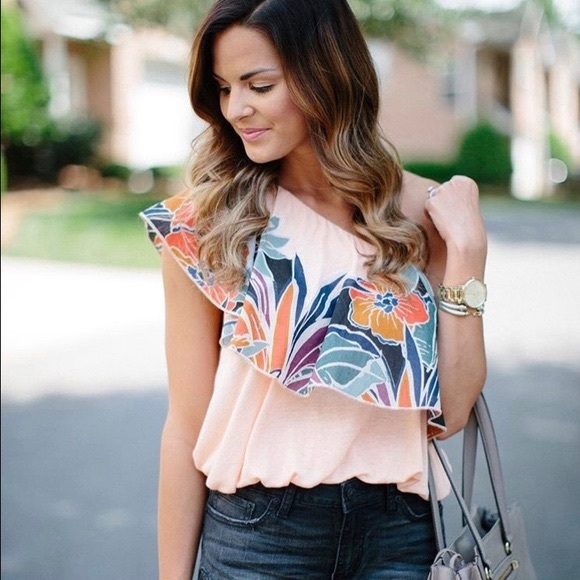 Free People Floral One Shoulder Bubble Blouse Top - Picture 5 of 13